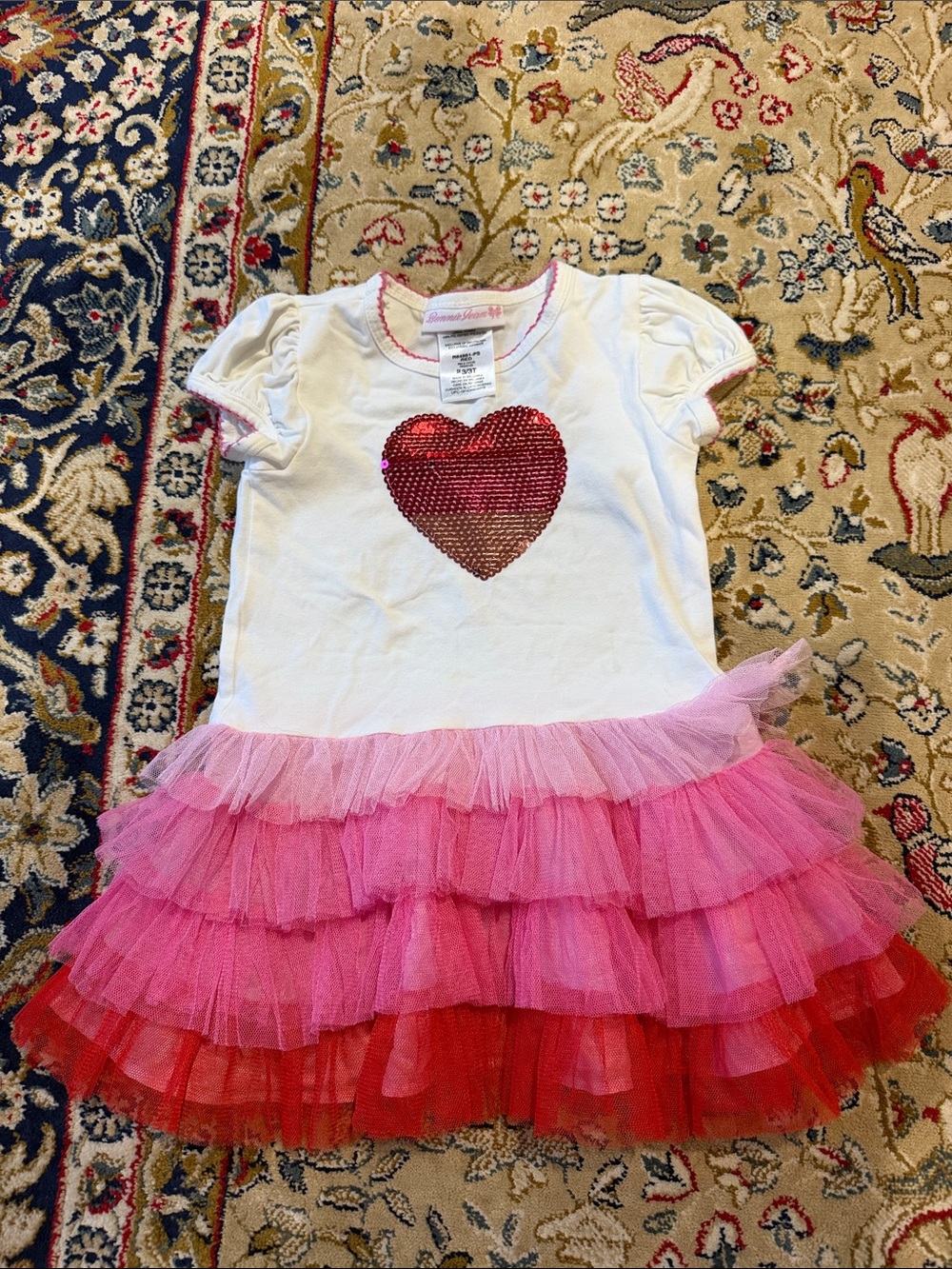 Bonnie Jean valentines White Dress with Pink and Red Tulle Ruffles